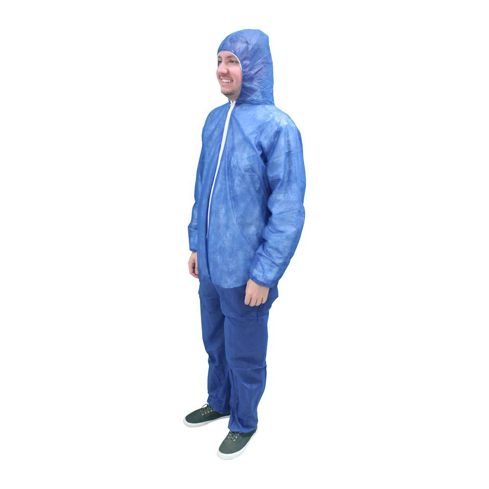 Malt Polylite Coverall Suit, M1500 - Blue with Attached Hood/Boots and Elastic Wrist - Case of 25 - 5XL