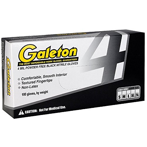 Galeton 11204 Black Nitrile Disposable Gloves, 4Mil, Powder Free, 100/box, Large - Click Image to Close