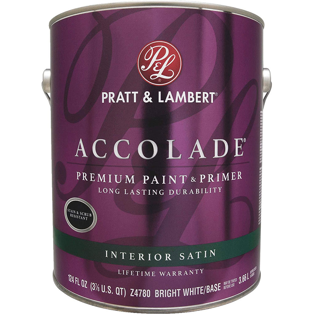 Pratt & Lambert Accolade Premium Paint & Primer, Interior Latex Satin, Z4780, Bright White/Base, 1 Gallon - Click Image to Close