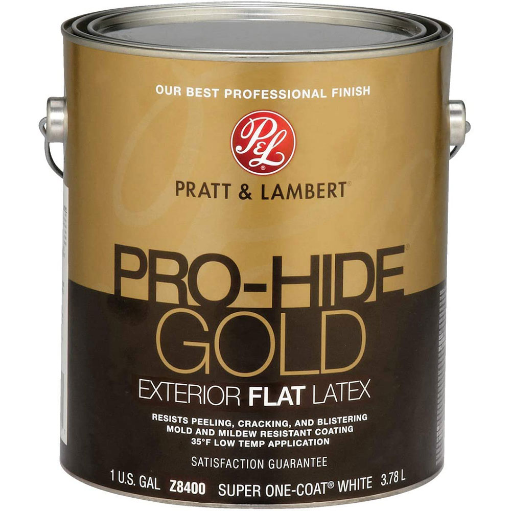 Pratt & Lambert Pro-Hide Gold Ultra Latex Exterior Wall Paint, Z8400, Flat, Super One-Coat White, 1 Gallon - Click Image to Close