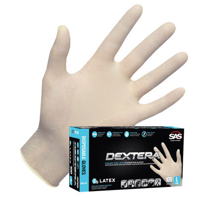 SAS Safety 6502-20 Dextera Medium Powder-Free Latex Gloves, 5Mil, 100/box - Click Image to Close