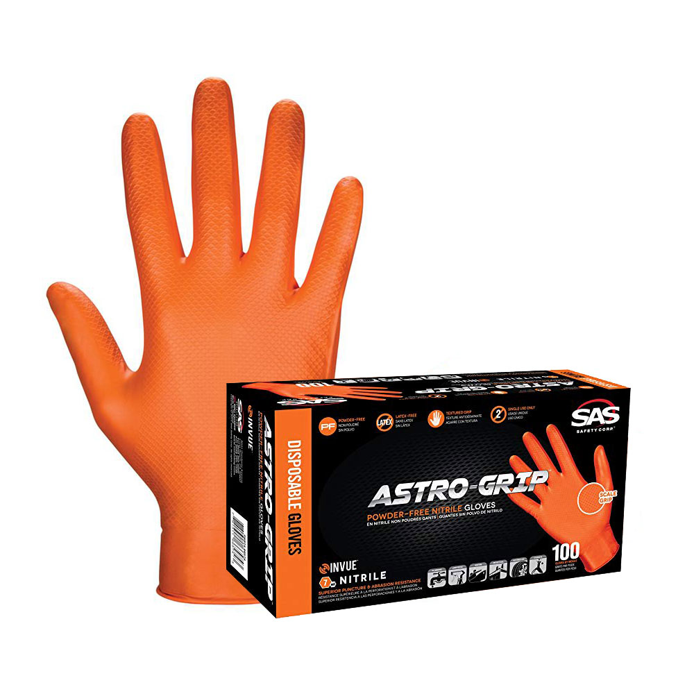 SAS Safety 66572 Astro-Grip Powder-Free Nitrile Exam Gloves, 7Mil, Medium, 100/box, Case of 10 Boxes
